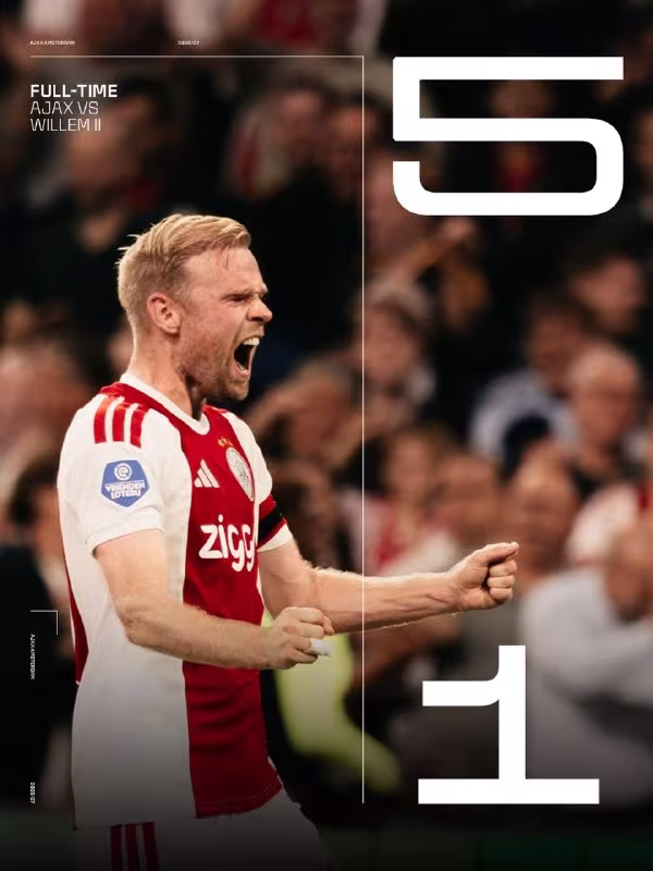 Ajax 5:1 Willem II: Amsterdamliklar yirik g'alabani qo'lga kiritishdi