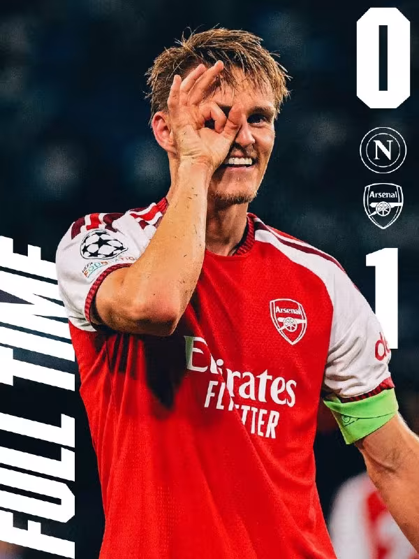 Napoli 0:1 Arsenal: Martin Edegorning goli jamoaga g'alaba keltirdi