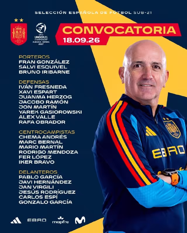 Mark Bernal va Xavi Espart Ispaniya U-21 terma jamoasiga chaqirildi