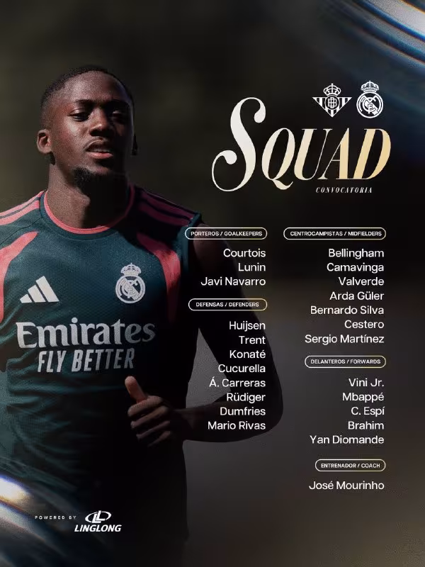 Real Madridning Betisga qarshi o'yin uchun qaydnomasi