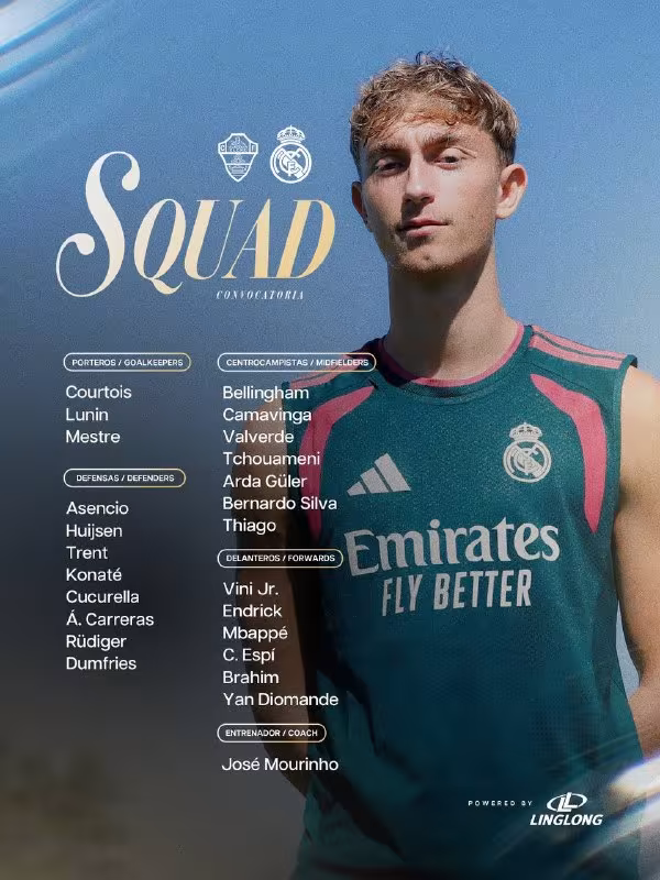 Real Madridning Elchega qarshi o'yin uchun qaydnomasi