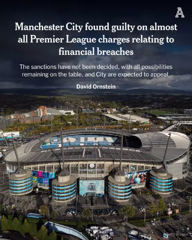 Manchester City moliyaviy qoidalarni buzganlikda aybdor deb topildi