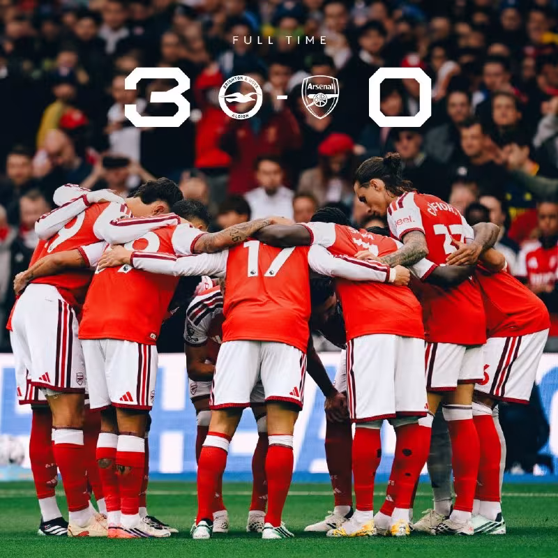 Brighton 3:0 Arsenal: Mavsumdagi ilk mag'lubiyat