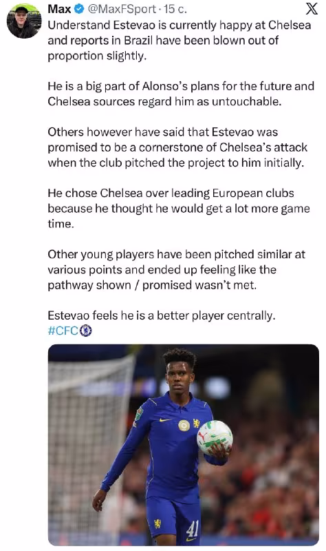 Estevao «Chelsi»dagi kelajagidan mamnun