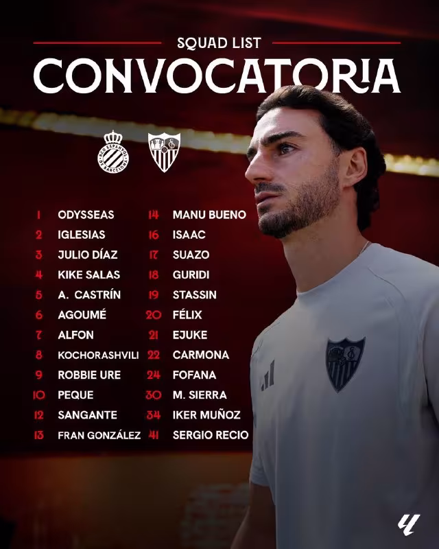 Sevilla «Espanyol»ga qarshi o'yin uchun qaydnomani e'lon qildi