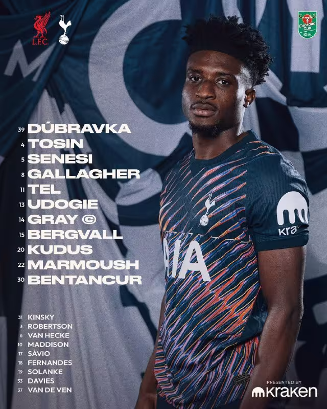 Tottenham «Liverpul»ga qarshi o'yin uchun tarkibni e'lon qildi
