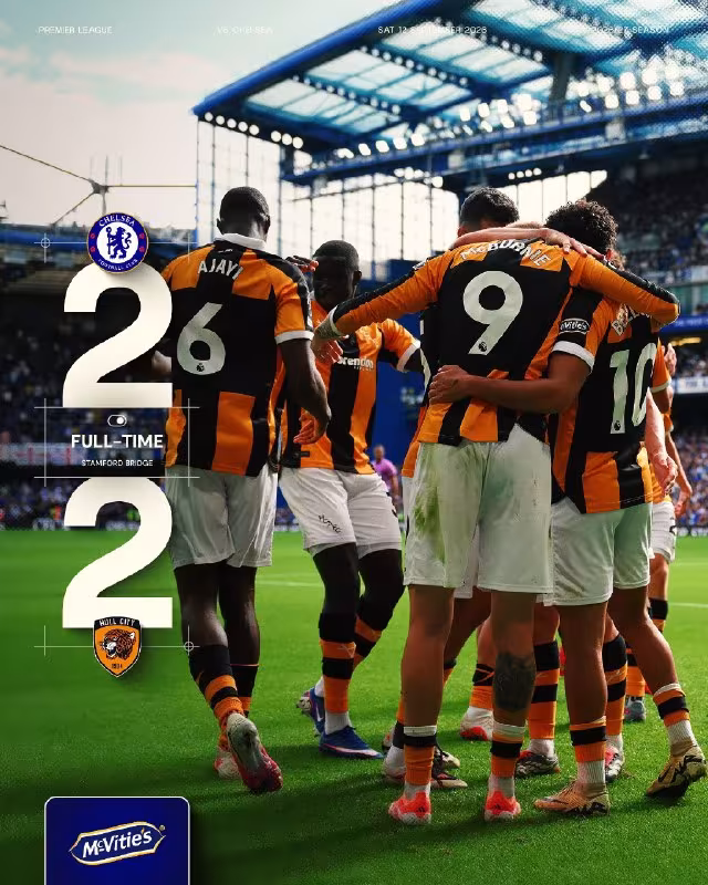 Chelsea 2:2 Hull City: "Yo'lbarslar" safardan bir ochko bilan qaytishmoqda