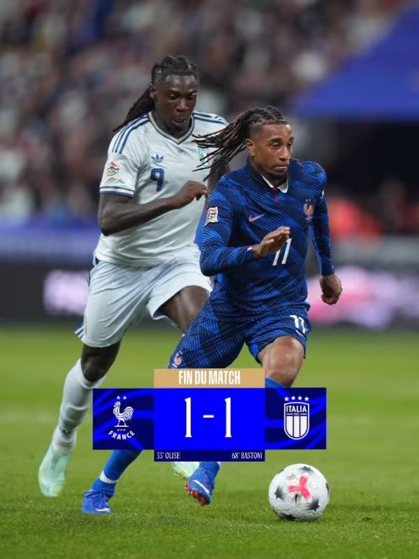 Fransiya va Italiya durang o'ynadi: Olise gol urdi, Upamekano chetlatildi